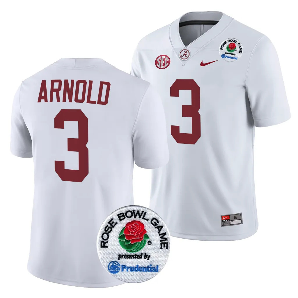 Men's Alabama Crimson Tide Terrion Arnold #3 White 2024 Rose Bowl Playoff NCAA College Football Jersey